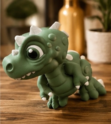 Green dragon toy figurine on wooden table