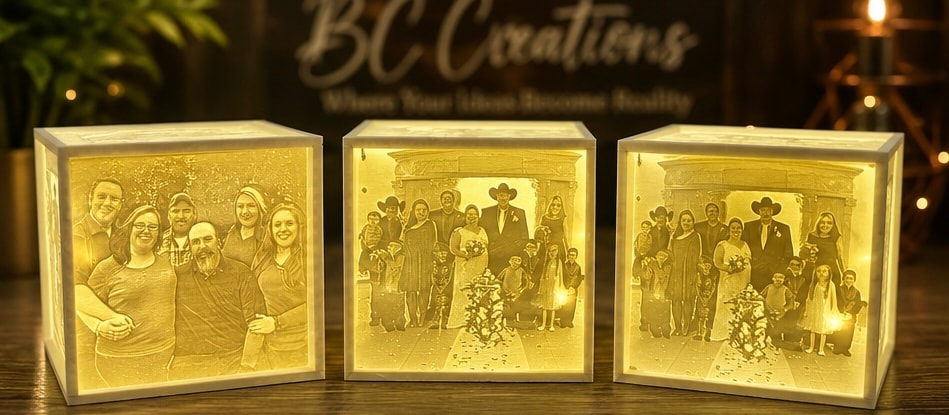 Illuminated photo blocks family memories