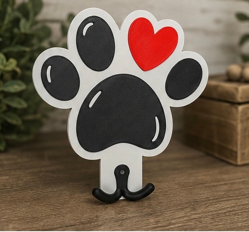 Paw print with red heart decoration