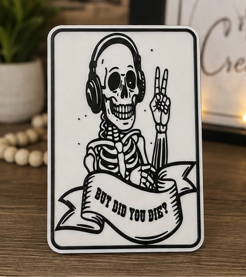 Skeleton wearing headphones peace sign sticker