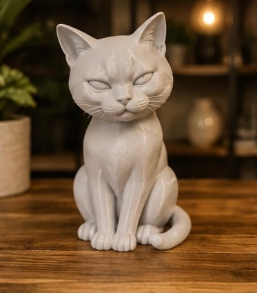 White ceramic cat statue sitting