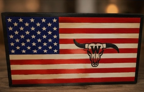American flag with longhorn skull design