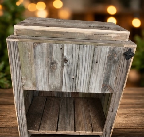 Rustic wooden box with lid open