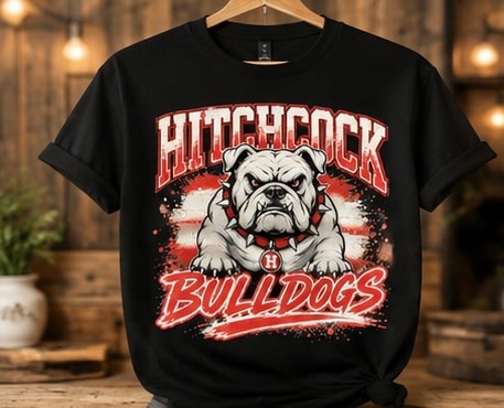 Hitchcock bulldogs graphic black t-shirt