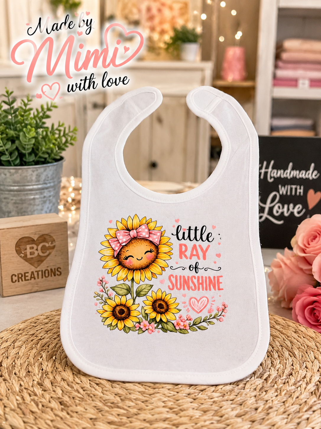 Baby bib — sunflower design